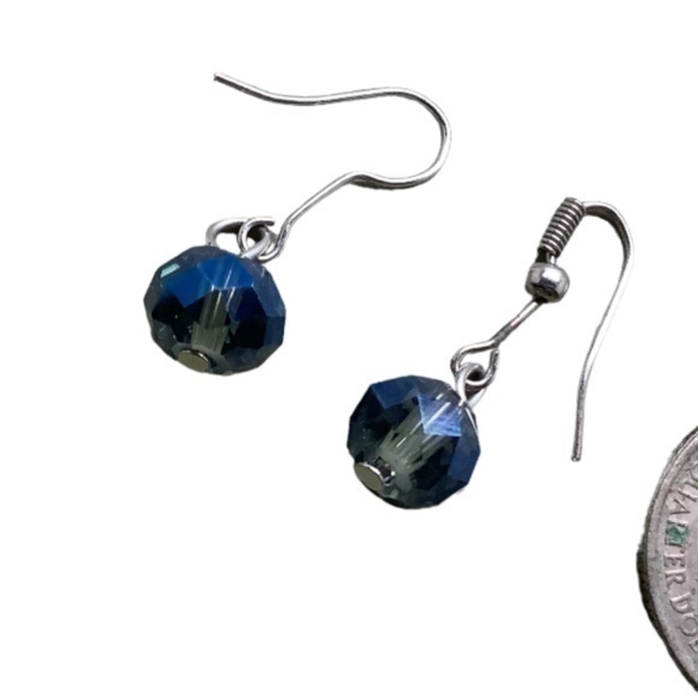 Silver tone blue crystal drop earrings excellent condition